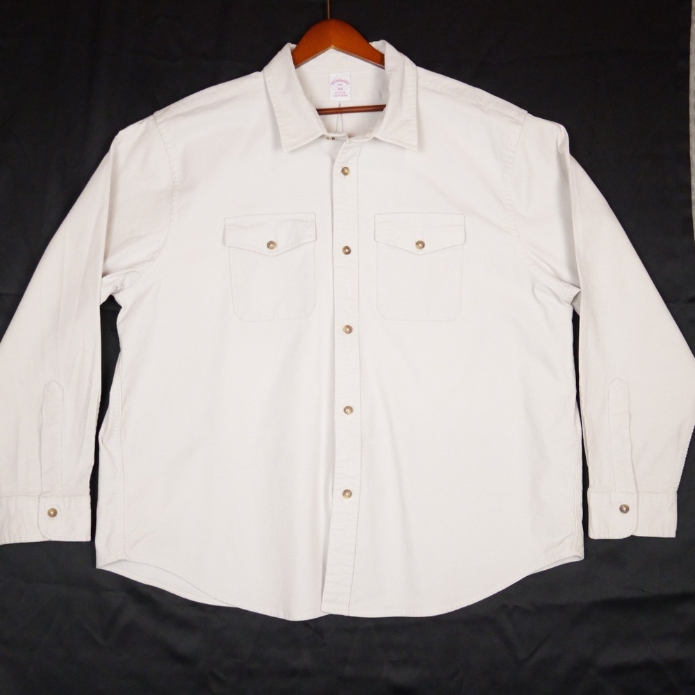 Brooks Brothers Corduroy Shirt Mens XXL Off White Stretch Cotton Button Up 1818